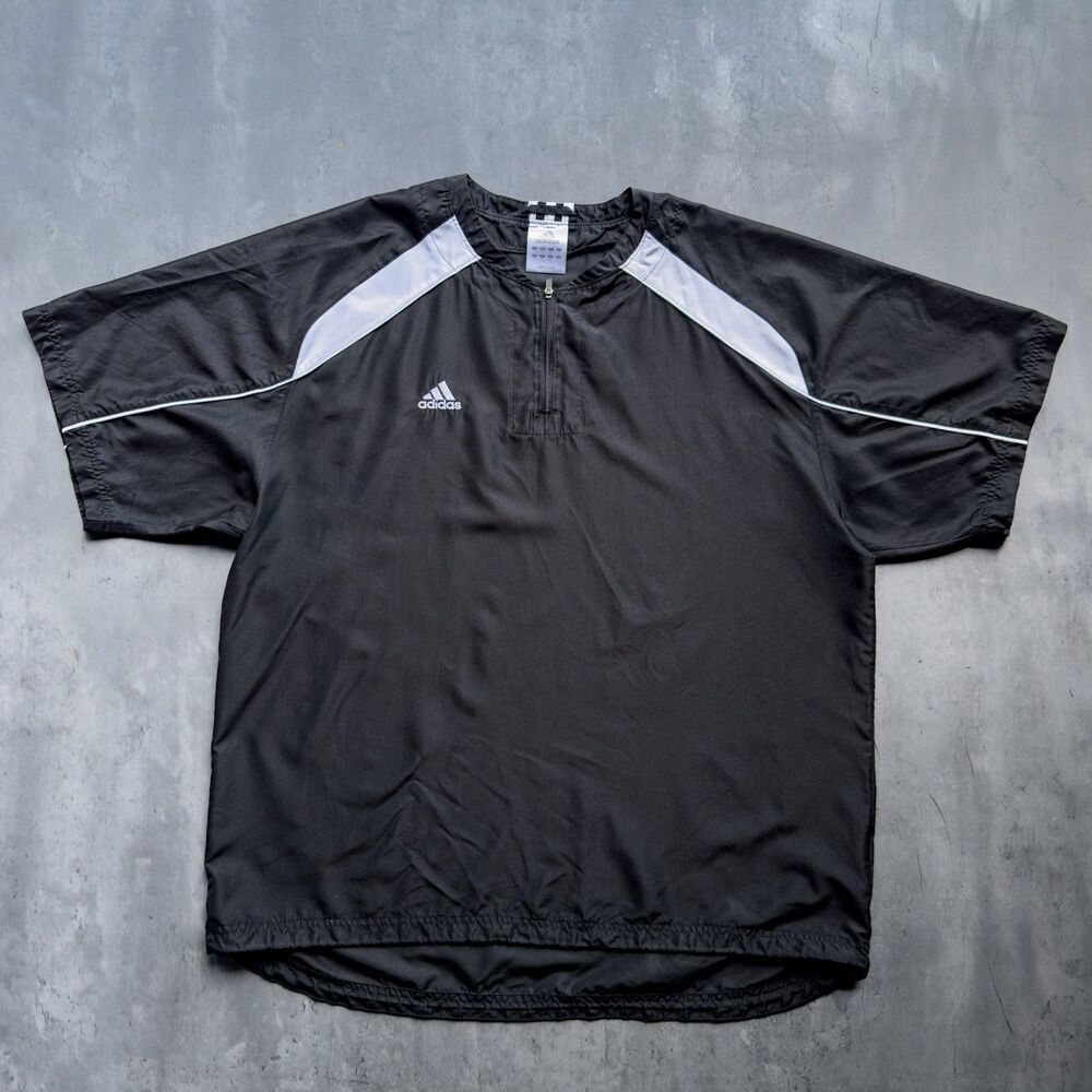 Adidas ClimaLite Pullover Windbreaker Shirt Jacket Mens L Black Quarter Zip VTG